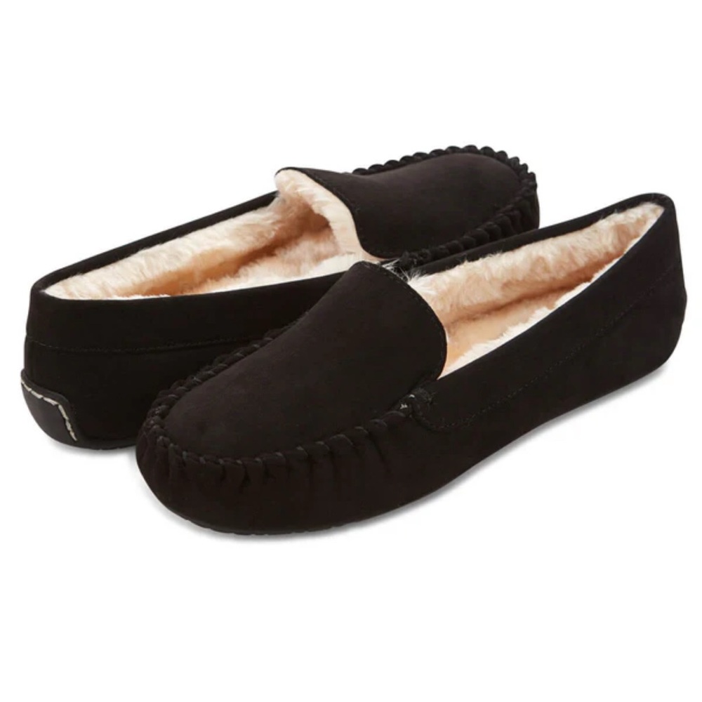 Floopi Women's Lily Moccasin Faux Suede Slipper Black Sz 7-8 New without Tags